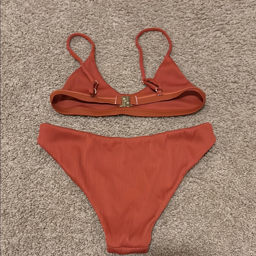 Kulani Kinis Rust Orange Ribbed Bikini Set - Picture 2 of 2